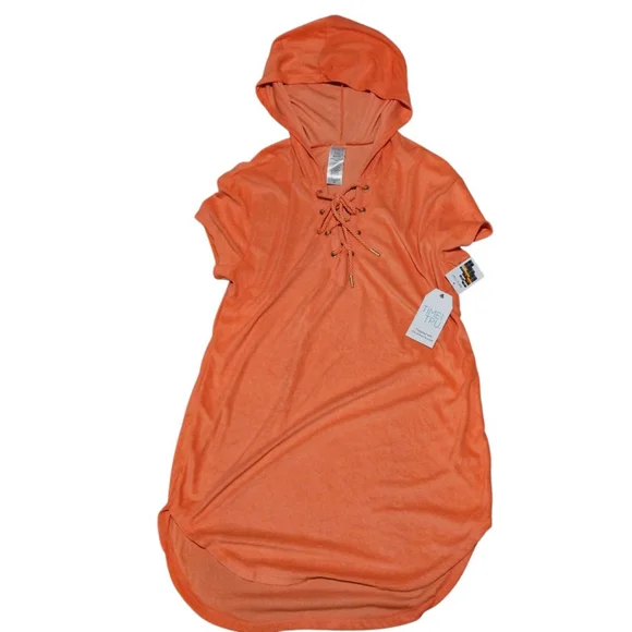 Time and Tru Orange Hooded Lace-Up Swim Coverup M - Picture 4 of 13